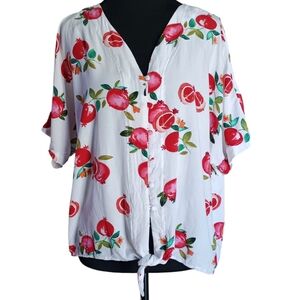 Velvet Heart Pomegranate Fruit Print Tie Front V-neck Top L